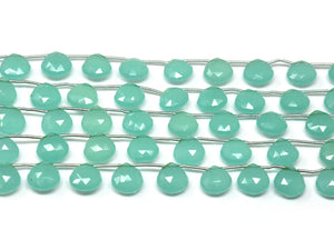 Aqua Chalcedony Faceted Heart Drops, 10 mm ,Rich Color, Chalcedony Gemstone Beads (CLAQ-HRT-10)(135)