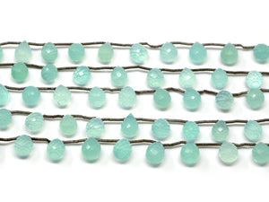 Aqua Chalcedony Faceted Tear Drops, 8x11 mm, Rich Color, Chalcedony Gemstone Beads, (CLAQ-TR-8x11)(137)