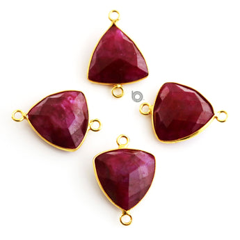 Gold Plated Faceted Dyed Ruby Triangle Connector, 16x20 mm, (BZC-7351) - Beadspoint