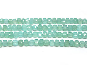 Aqua Chalcedony Faceted Cube Drops, 8-9 mm, Rich Color, Chalcedony Gemstone Beads, (CLAQ-CUBE-8-9)(138)