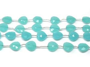 Aqua Chalcedony Faceted Heart Drops Straight Drilled, Rich Color, Chalcedony Gemstone Beads, 12 mm, (CLAQ-HRT-12SD)(139)