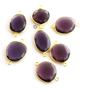 Gold Plated Faceted Amethyst Freeform Oval Connector, 14x9 mm, (BZC-7361-B) - Beadspoint