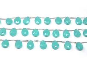 Aqua Chalcedony Faceted Pear Drops, 10x14 mm, Rich Color, Chalcedony Gemstone Beads, (CLAQ-PR-10x14)(142)