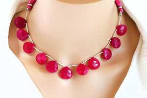 Fuchsia Pink Chalcedony Faceted Heart Drops, 15-16 mm, Rich Color, Chalcedony Gemstone Beads, (CLFP-HRT-15-16)(153)