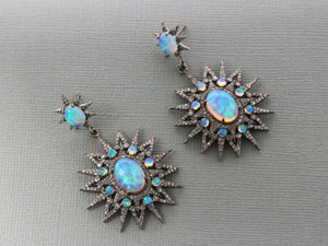 Pave Diamond Opal Starburst Earrings, (DER-1002) - Beadspoint