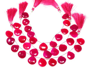 Fuchsia Pink Chalcedony Faceted Heart Drops, 17 mm, Rich Color, Chalcedony Gemstone Beads, (CLFP-HRT-17)(157)