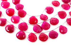 Fuchsia Pink Chalcedony Faceted Heart Drops, 17 mm, Rich Color, Chalcedony Gemstone Beads, (CLFP-HRT-17)(157)