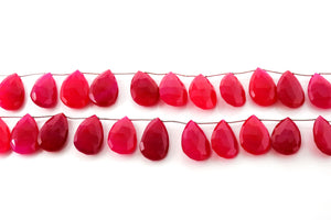 Fuchsia Pink Chalcedony Faceted Pear Drops, 15x24 mm, Rich Color, Chalcedony Gemstone Beads, (CLFP-PR-15x24)(161)