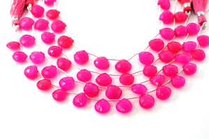 Hot Pink Chalcedony Faceted Heart Drops, 10-11 mm, Rich Color, Chalcedony Gemstone Beads, (CLHP-HRT-10-11)(162)