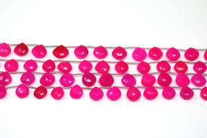 Hot Pink Chalcedony Faceted Heart Drops, 10-11 mm, Rich Color, Chalcedony Gemstone Beads, (CLHP-HRT-10-11)(162)