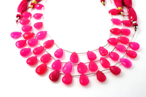 Hot Pink Chalcedony Faceted Pear Drops, 9x13 mm, Rich Color, Chalcedony Gemstone Beads, (CLHP-PR-9x13)(163)