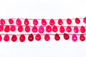 Hot Pink Chalcedony Faceted Pear Drops, 9x13 mm, Rich Color, Chalcedony Gemstone Beads, (CLHP-PR-9x13)(163)