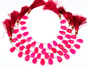 Hot Pink Chalcedony Faceted Pear Drops, 10x15 mm, Rich Color, Chalcedony Gemstone Beads, (CLHP-PR-10x15)(164)