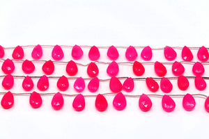 Hot Pink Chalcedony Faceted Pear Drops, 10x15 mm, Rich Color, Chalcedony Gemstone Beads, (CLHP-PR-10x15)(164)
