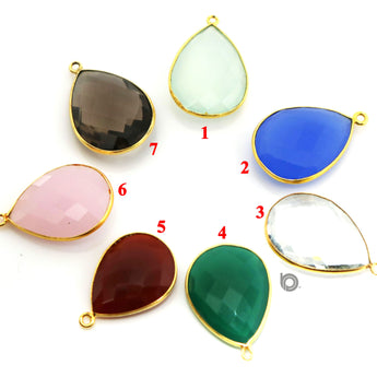 Gold Plated Faceted Pear Drop, 18x24 mm, multiple gemstones, (BZC-7426) - Beadspoint