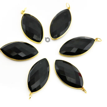 Gold Plated Faceted Black Onyx Marquise Bezel, 36x19 mm, (BZC-7446) - Beadspoint