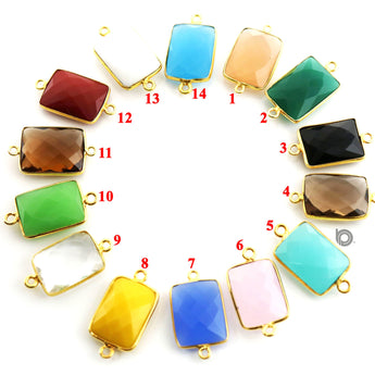Gold Plated Faceted Chicklet Connector, 15x20 mm, multiple gemstones, (BZC-7450) - Beadspoint