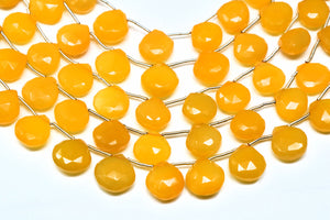 Mango Chalcedony Faceted Heart Drops, 11-12 mm, Rich Color, Chalcedony Gemstone Beads, (CLMA-HRT-11-12)(172)