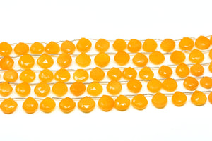 Mango Chalcedony Faceted Heart Drops, 11-12 mm, Rich Color, Chalcedony Gemstone Beads, (CLMA-HRT-11-12)(172)