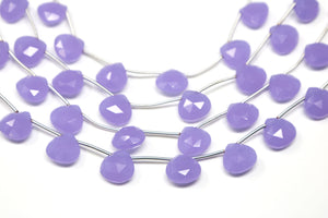 Lavender Chalcedony Faceted Heart Drops, 12 mm, Rich Color, Chalcedony Gemstone Beads, (CLLA-HRT-12)(173)