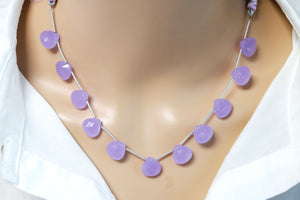 Lavender Chalcedony Faceted Heart Drops, 12 mm, Rich Color, Chalcedony Gemstone Beads, (CLLA-HRT-12)(173)