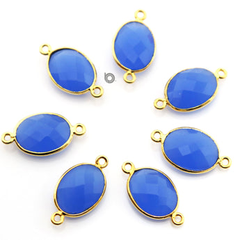 Gold Plated Faceted Oval Connector, 15x20 mm, multiple gemstones, (BZC-7496) - Beadspoint