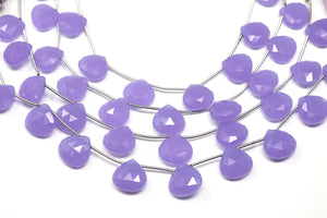 Lavender Chalcedony Faceted Heart Drops, 14 mm, Rich Color, Chalcedony Gemstone Beads, (CLLA-HRT-14)(175)