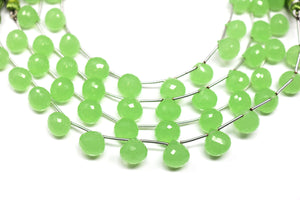 Green Chalcedony Faceted Onion Drops, 10-11 mm, Rich Color, Chalcedony Gemstone Beads, (CLGR-ON-10-11)(176)