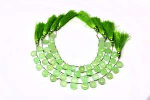 Green Chalcedony Faceted Heart Drops, 10-11 mm, Rich Color, Chalcedony Gemstone Beads, (CLGR-HRT-10-11)(177)