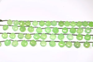Green Chalcedony Faceted Heart Drops, 10-11 mm, Rich Color, Chalcedony Gemstone Beads, (CLGR-HRT-10-11)(177)