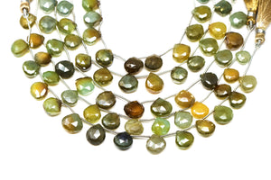 Sparkling Green Chalcedony Faceted Heart Drops, 10x11 mm, Rich Color, Chalcedony Gemstone Beads, (CLSGR-HRT-10-11)(179)