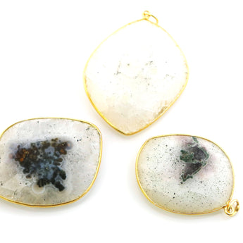 Gold Plated Faceted Fancy Solar Quartz Pendant, 32x37 mm, (BZC-8104) - Beadspoint