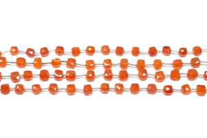 Carnelian Faceted Cube Box Beads, 7 mm, Rich Orange Color, (CAR-CUBE-7)(208)