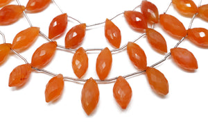 Carnelian Faceted Marquise Beads, 8x15-9x17 mm, Rich Orange Color, (CAR-MRQ-8x15-9x17)(209)
