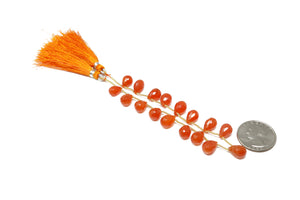 Carnelian Faceted Straight Drilled Heart Drops, 8-9 mm, Rich Orange Color, (CAR-HRT-8-9SD)(217)