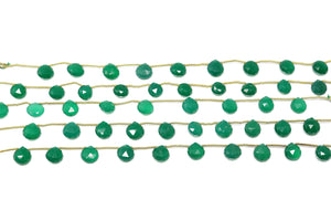 Green Onyx Faceted Heart Drops, 8-9 mm, Onyx Gemstone Beads, (GNx-HRT-8-9)(229)
