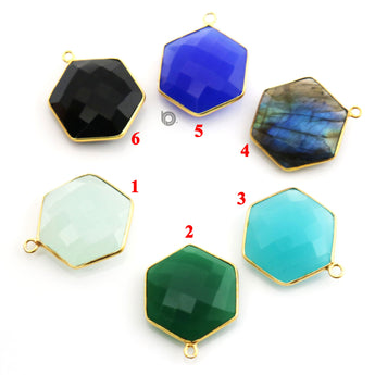Gold Plated Faceted Hexagon Bezel, 20 mm, Multiple Colors, (BZC-9025-SCL-LG) - Beadspoint