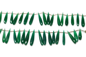 Green Onyx Faceted Large Tear Drops, 7x30-7x36 mm, Rich Color, Onyx Gemstone Beads, (GNx-LTR-7x30-7x36)(245)