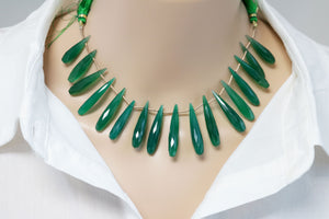 Green Onyx Faceted Large Tear Drops, 7x27 mm, Rich Color, Onyx Gemstone Beads, (GNx-LTR-7x27)(244)