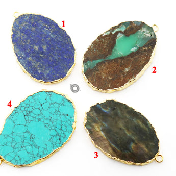 Gold Electroplated Slice Pendant, 28x40-35x50 mm, Multiple Colors, (BZC-9065-LAP) - Beadspoint