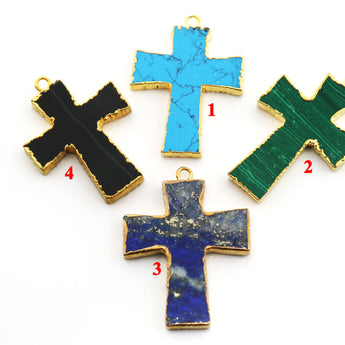 Gold Electroplated Bezel Cross Pendant, 26x35 mm, (BZC-9066-TRQ) - Beadspoint