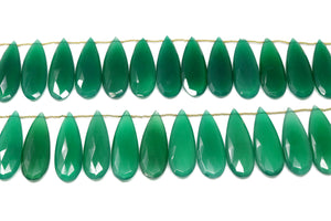 Green Onyx Faceted Pear Drops, 16x23 mm, Rich Color, Onyx Gemstone Beads, (GNx-PR-16x23)(249)