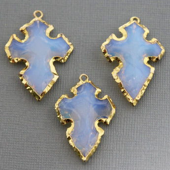 Gold Electroplated Ice Chalcedony Cross Pendant, 37X28 mm, (BZC-9071) - Beadspoint