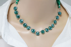 Green Onyx Mystic Finish Faceted Heart Drops, 10-11 mm, Rich Color, Onyx Gemstone Beads, (GNxM-HRT-10-11)(253)
