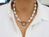 Silk Hand Knotted Keshi Pearl Necklace w/ Pave Diamond Carabiner, (DCHN-36)