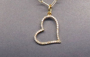 14k Solid Gold & Diamond Heart Charm, (14K-DCH-815)