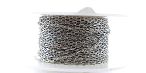 Sterling Silver Oxidized Rectangular Textured Pattern Cable Chain, 2.2x1.2 mm, (SS-170)