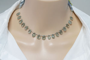 Moss Aquamarine Faceted Pear Drops, 7x10-8x11 mm, Rich Color, Aquamarine Gemstone Beads, (MAQ-PR-7x10-8x11)(313)