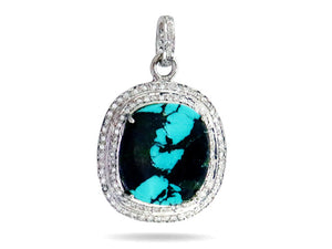 Pave Diamond Turquoise Two Rows Diamond Pendant, (DTR-2037)