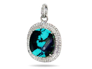 Pave Diamond Turquoise Two Rows Diamond Pendant, (DTR-2037)